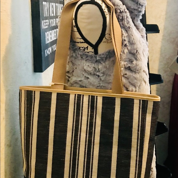 ED by Ellen Degeneres-LIVE LAUGH LOVE large cream/dark jean striped tote NWT - Picture 8 of 11